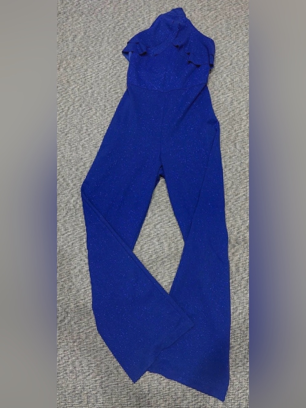 bebe Electric Blue Glitter Ruffled Jumpsuit